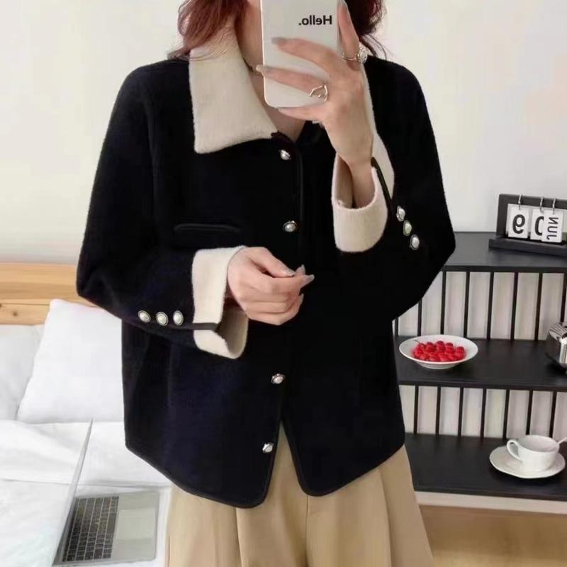 Autumn and Winter New Women's Fresh Double-sided Woolen Tops Color Matching Casual Fashion Short Woolen Imitation Mink Jackets Trendy