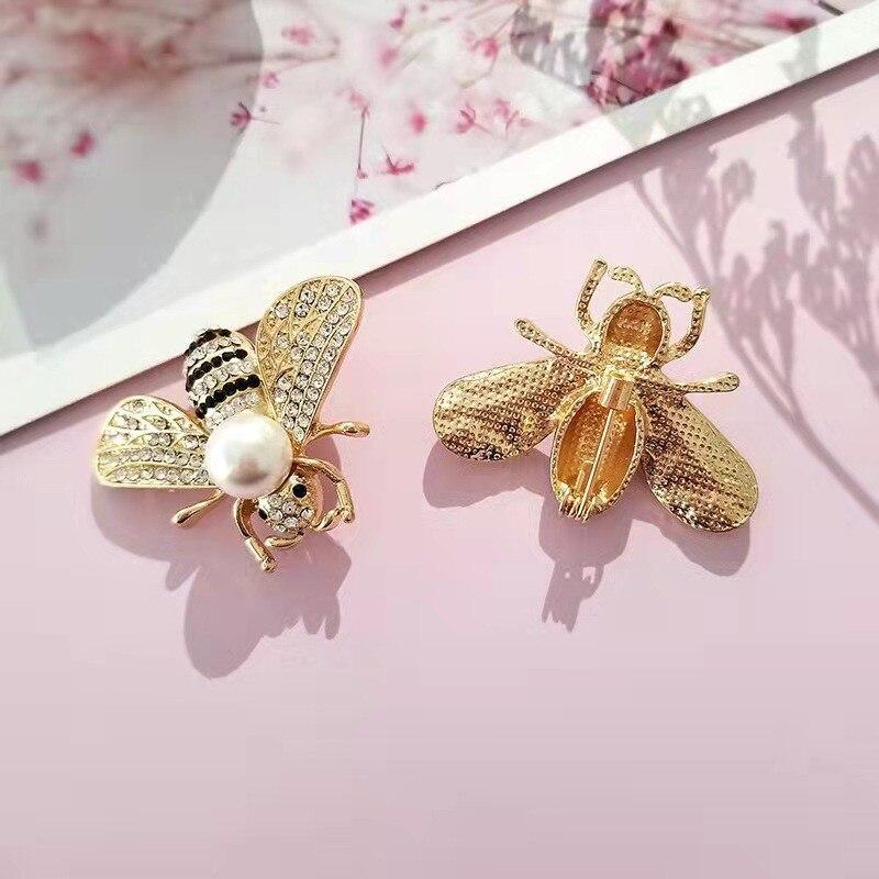 2PCS Gold-color and Silver-plated Brooches Anti-glare Bees Imitation-pearl Pins Hundreds of Clothing Cartoon Corsages