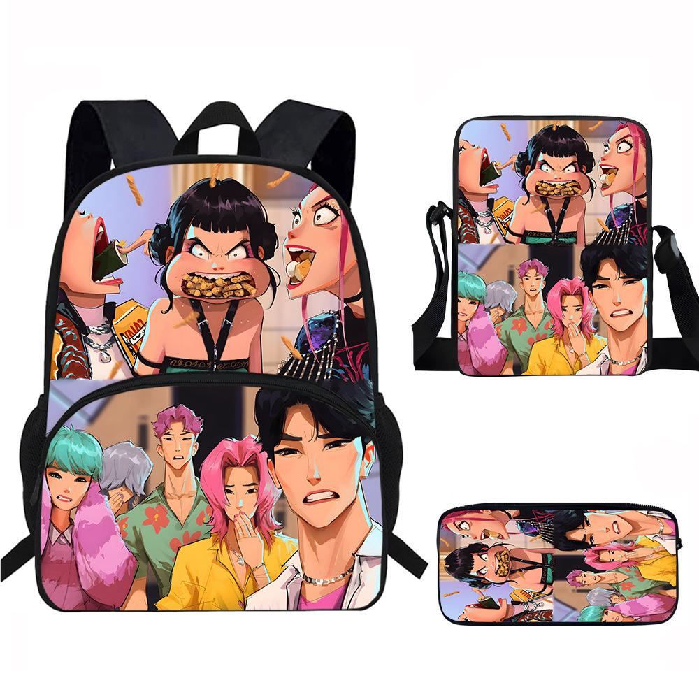 K-Pop Dämonenjäger 3-teiliges Schülerrucksack-Set Anime-Thema Trendiges bedrucktes Rucksack-Set