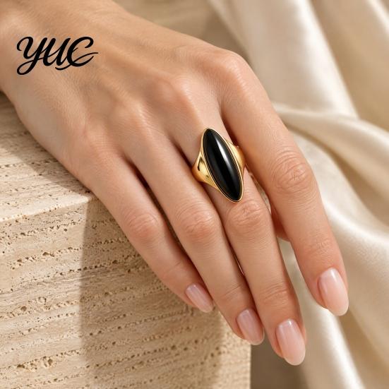 Non Tarnish Rings Statement Ring with Oval Faux Crystal, Vintage Geometric Dainty Ring, Men Women Finger Jewelry for Everyday Wear Parties Casual