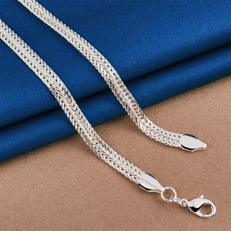 Charmant Collier Chaîne Tressée Classique Simple en Argent Sterling 925 pour Hommes Femmes Mode Fête Mariage Bijoux