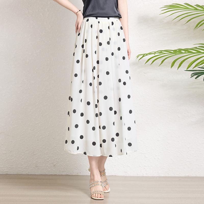 

Белая шелковая юбка в горошек женская новая свободная юбка из тутового шелка с эластичной талией 3XL белый