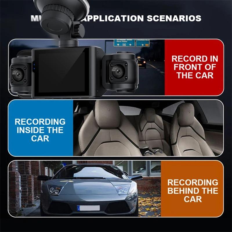 1080P 3-Kanal Drei-Wege Auto DVR Mit Drehbarer Linse Vorne Hinten Innenraum Armaturenbrett Kamera Video Recorder Nachtsicht
