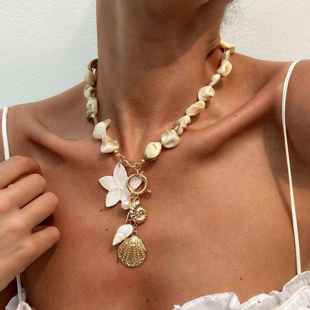 Flower Shell Necklace Bracelet Conch Beach Beaded Jewelry Sweet Marine Style Necklace Women