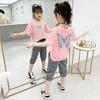 Girls Spring Summer Round Neck Short Sleeve Top + Plaid Shorts Sports Two Piece Set