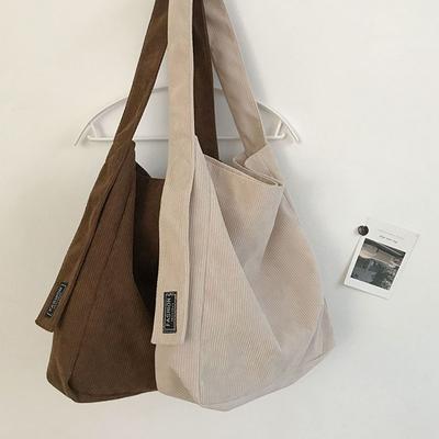 Corduroy Totes Bags For Women 2023 Shopper Girls Handbags Zipper Eco Environmental Thickened Large Capacity Winter Shoulder Bags