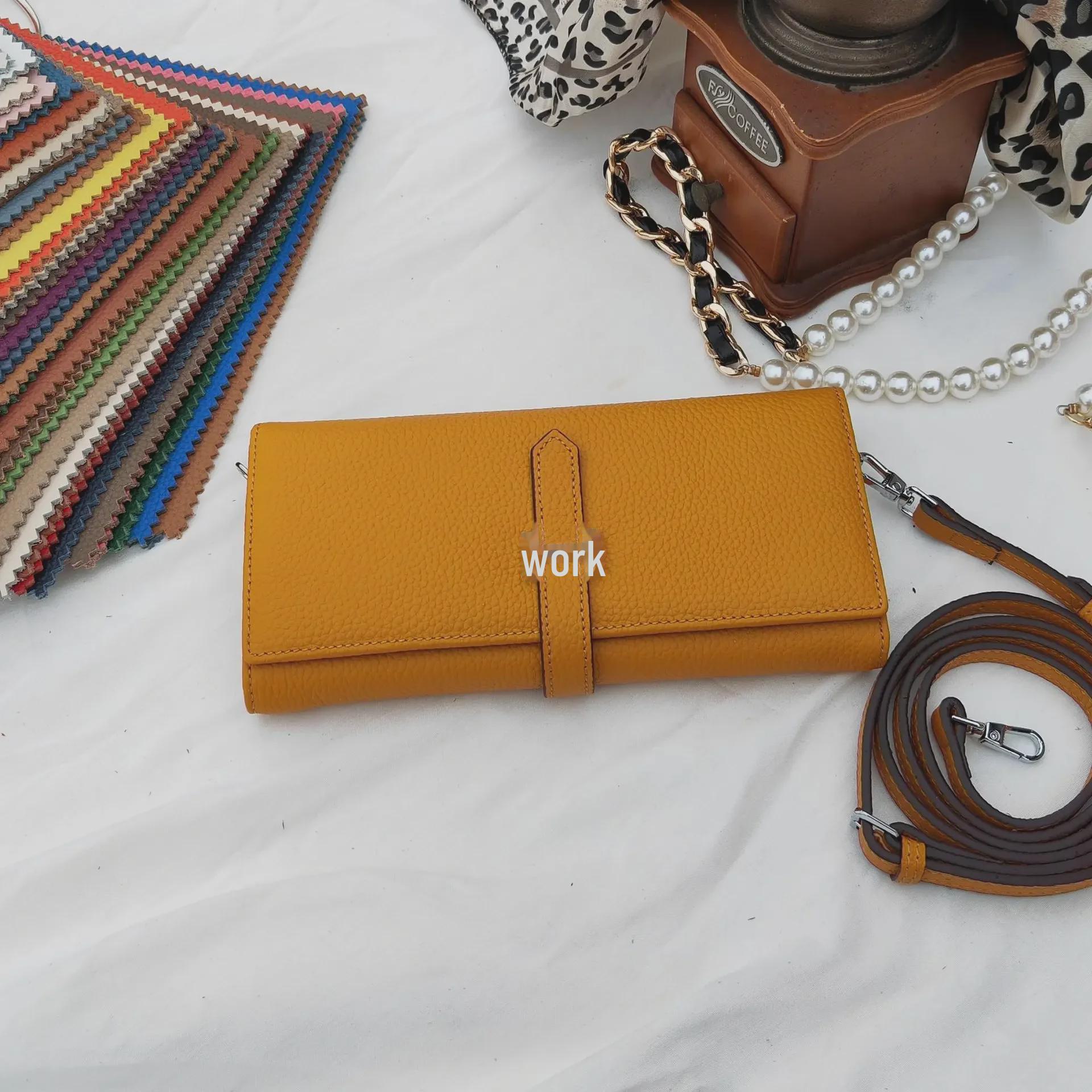 

Длинный женский кошелек из коровьей кожи Litchi Grain: Большая вместимость, модная, универсальная сумка двойного сложения