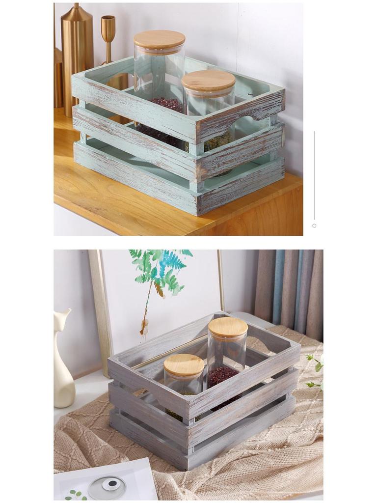 Retro Distressed Wooden Slat Storage Box for Display and Decor