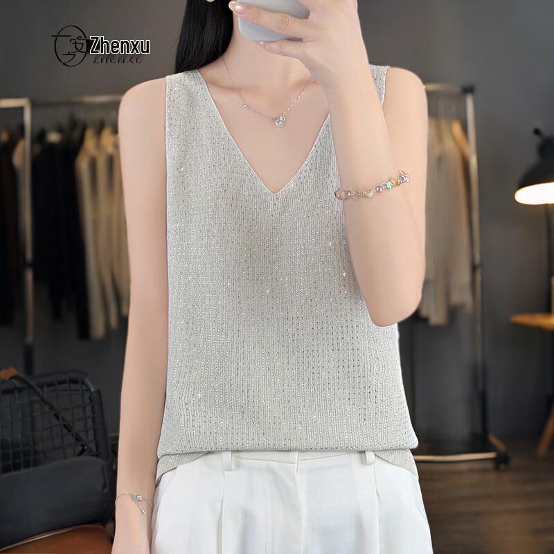 Zhenxu Women's Lyocell Linen V-Neck Sleeveless Top