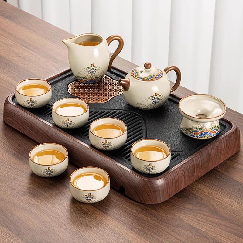 Lainuo Ru Ware Xishi Teapot Tea Set with Ebony Tray