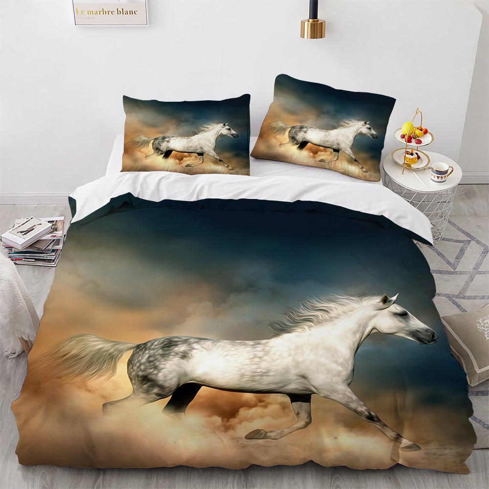Steed Duvet Cover Set Fire Water Horse Wild Animals Comforter Cover Wildlife Bedding Set King Full Size for Kids Boys Girls Teen
