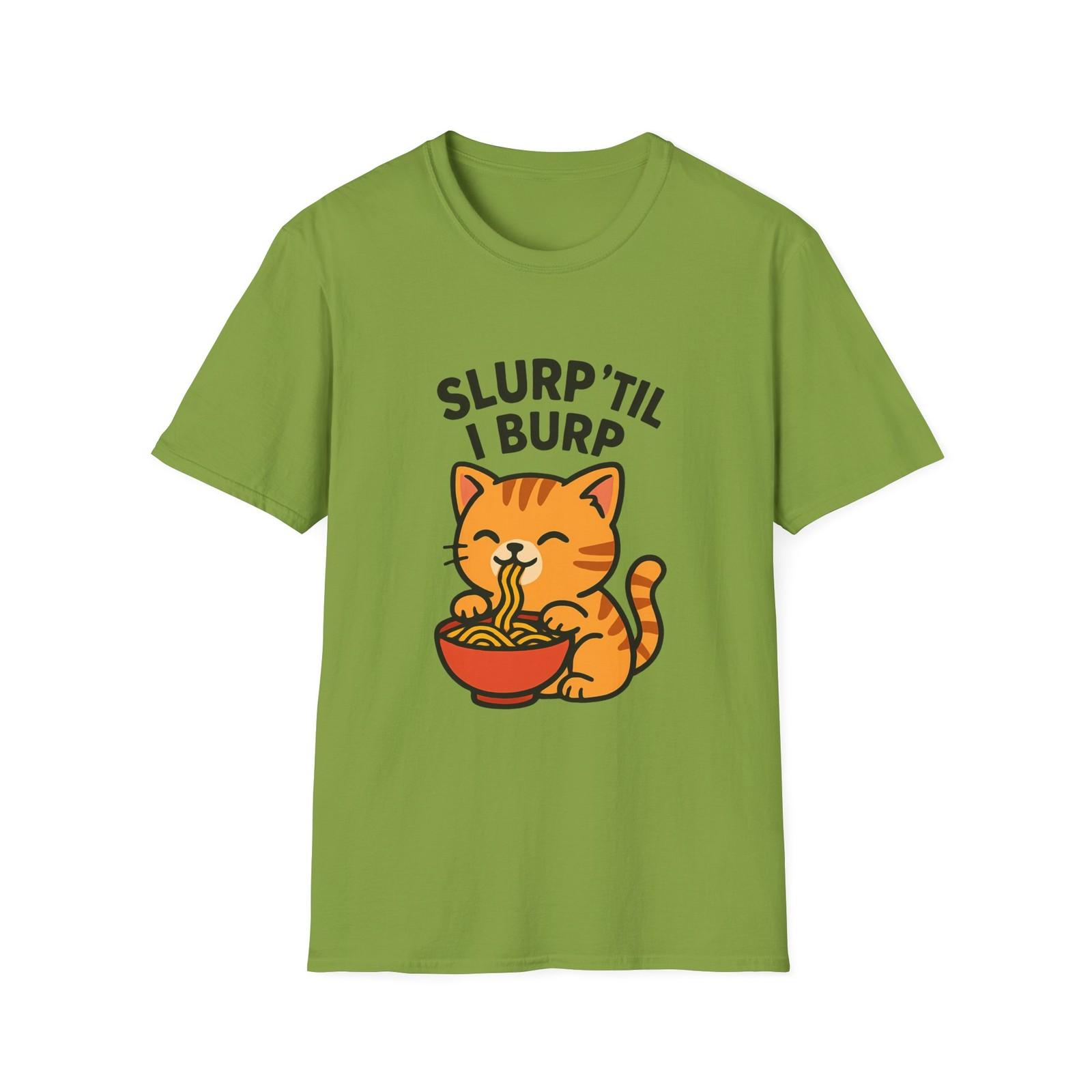 Unisex Softstyle T-Shirt Mens Womens Tees Top Orange Tabby Kitten Funny Slurp ’Til I Burp Cartoon Tee 4XL