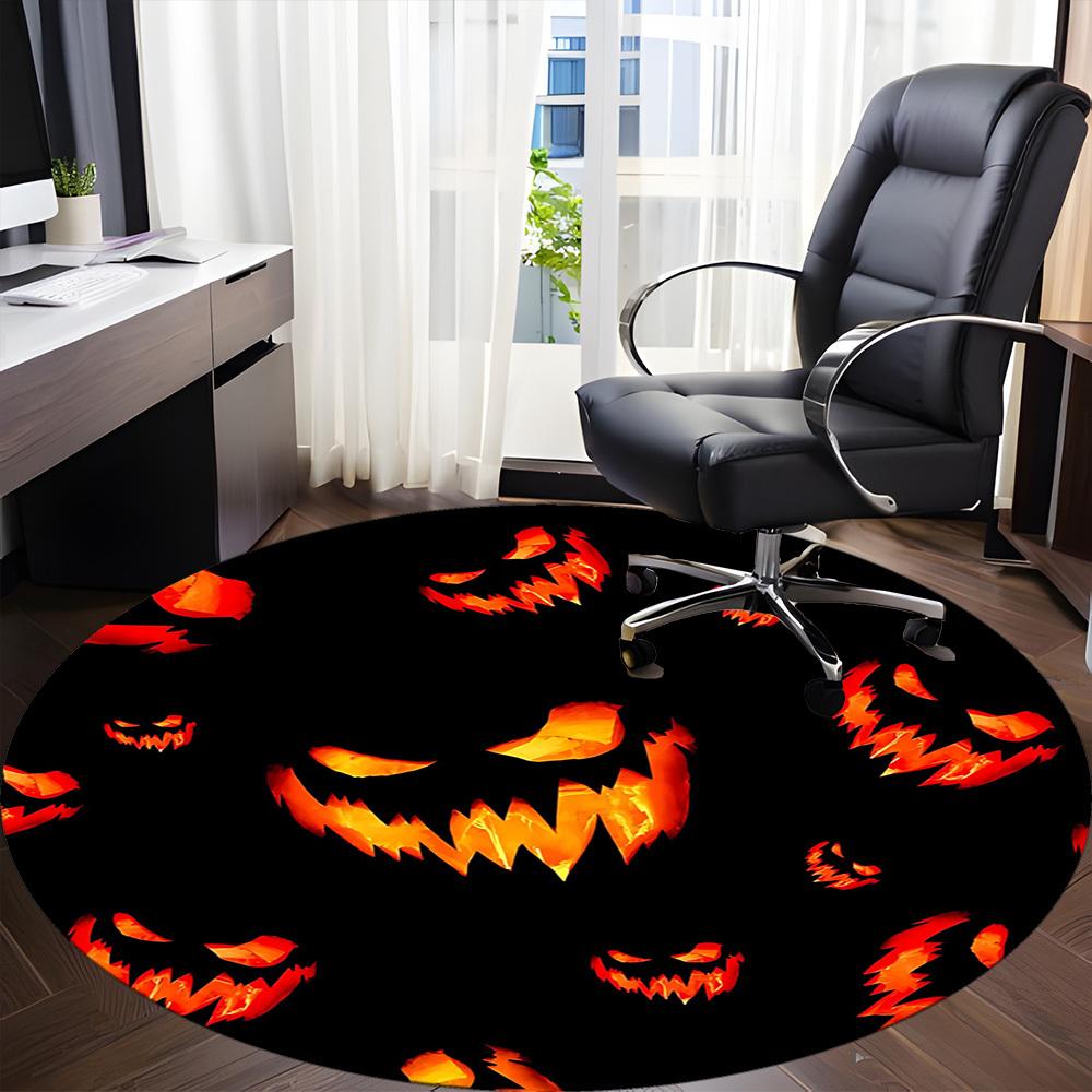 1pc Pumpkin Halloween Office Round Area Rug, Indoor Mat Suitable For Office, Under Office Chairs Bedroom Living Room Home Decor, Room Deco