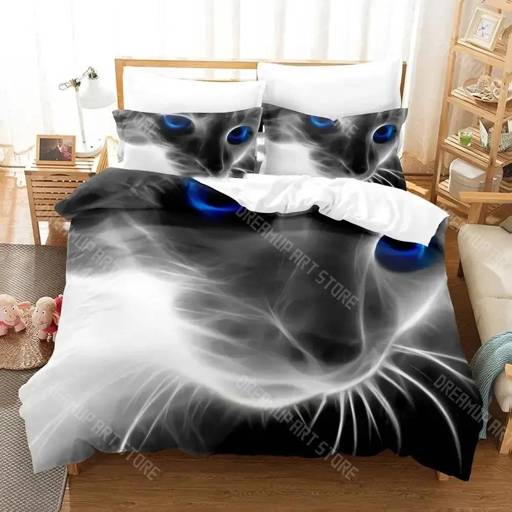 Cute Artistic Cat Bedding Set Single Twin Full Queen King Size Bed Set Adult Kid Bedroom Duvetcover Sets Anime Cat