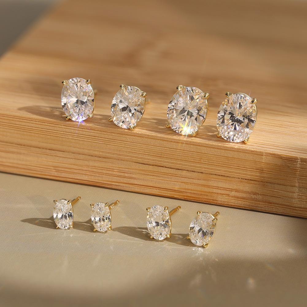 Women Stud Earrings 0.5-3ct Oval Moissanite with Passed Diamond Test S925 Silve Sparkling Jewelry Gift