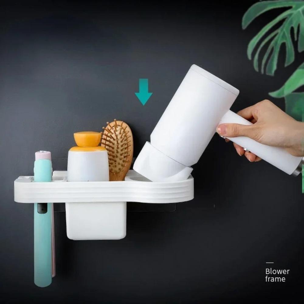 New No Drilling Bathroom Shelf Wall-mounted Space-saving Hair Dryer Holder Plastic Storage Shelf Storage Shelf Home