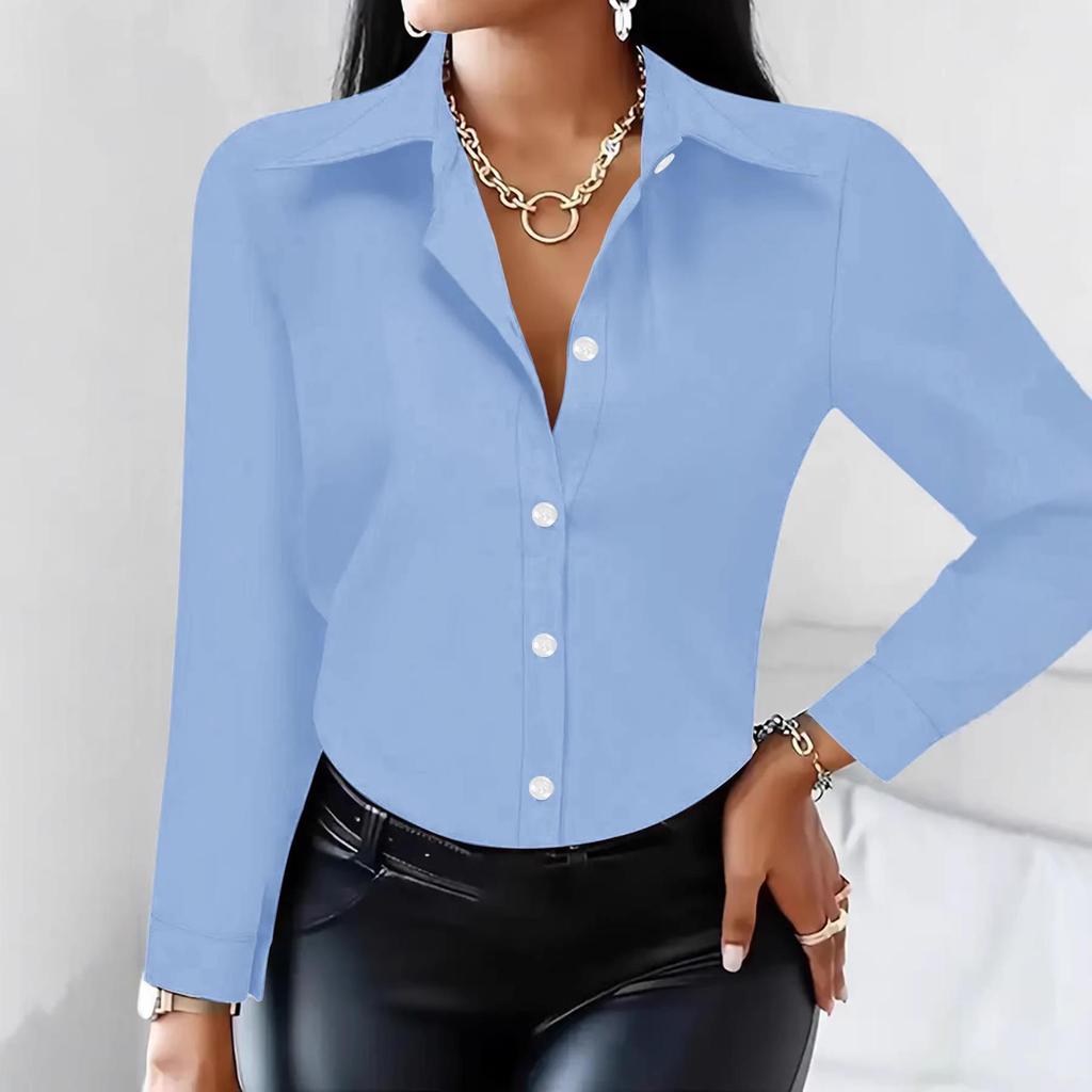 Elegant Women's Long-Sleeved Solid Color Shirt - Basic Casual Office Top