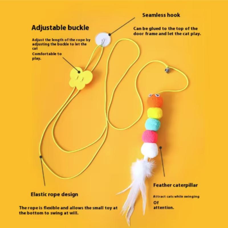 Interactive Elastic Funny Stick Kitten Toy Feather Bell Hanging Swing Kitten Teasing Accessories Long Rope Cat Supplies Pet
