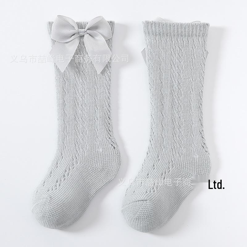 INS Summer Girls' Cotton Bowknot Socks: Ribbed, Breathable, Mid-Calf Mesh