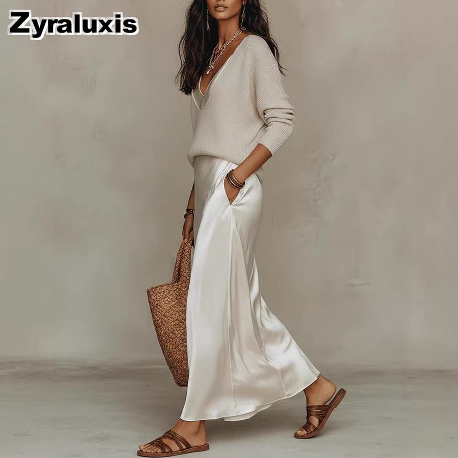 Fashion New Women's Top + Satin Dress Set for Office Wear