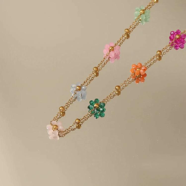 Flower Bead Bracelets Necklace Sweet Cute Choker Necklace Stackable Bangle