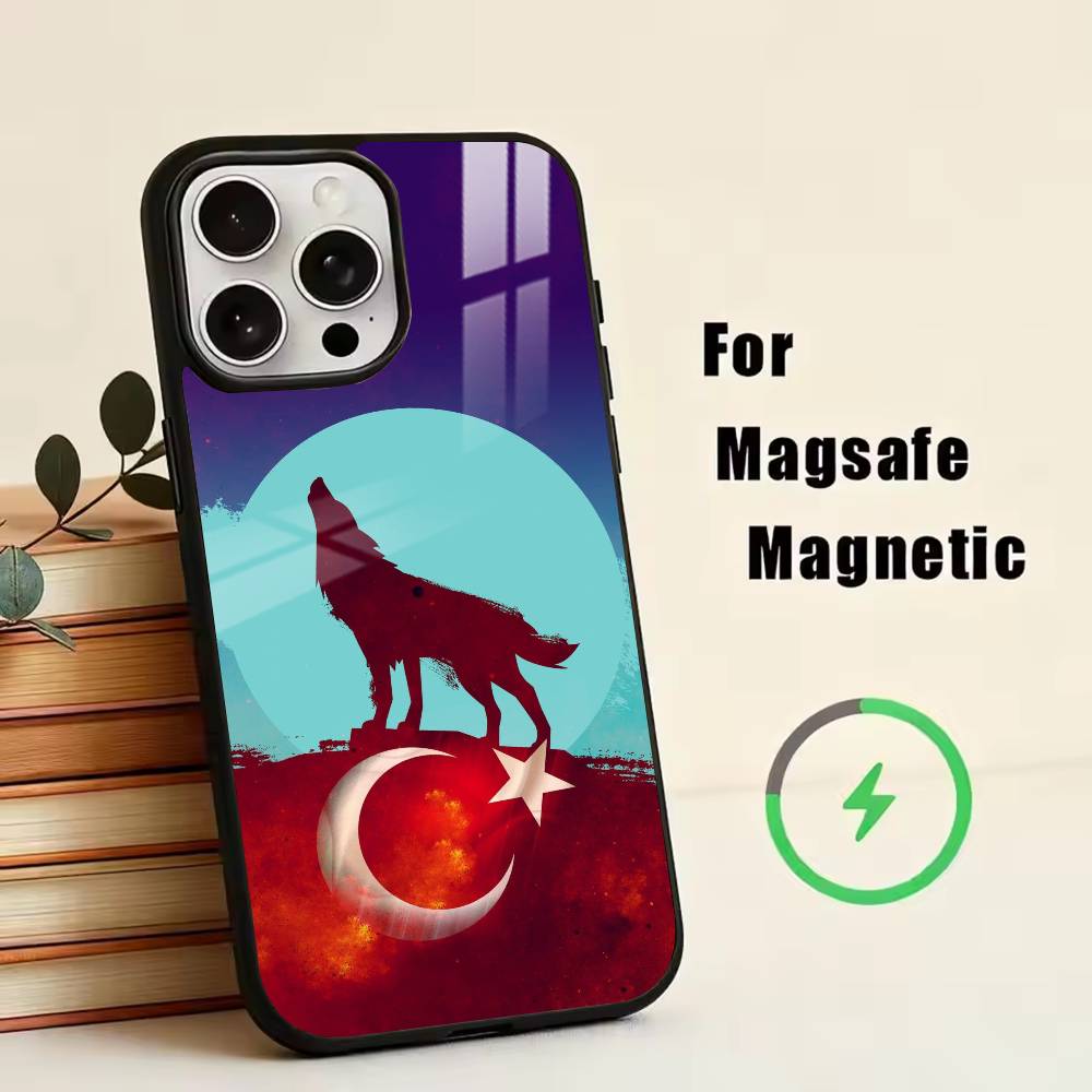Türkischer Wolf Truthahn Flagge Handyhülle Für iPhone17,16,15,14,13,12,11 Plus,Pro Magnetisch Für Magsafe Kabelloses Laden