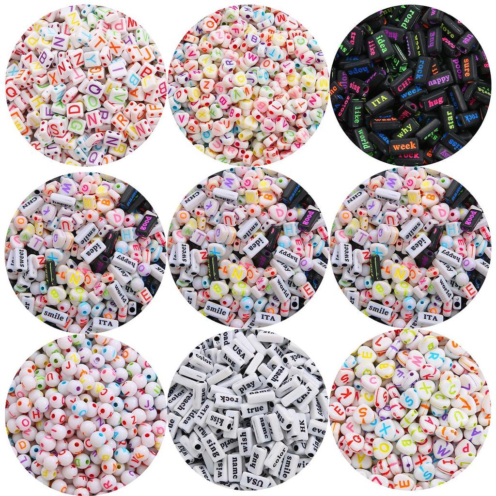 50-100Pcs Multi Size Shape Acrylic Letter Loose Spacer Beads For Jewelry Making