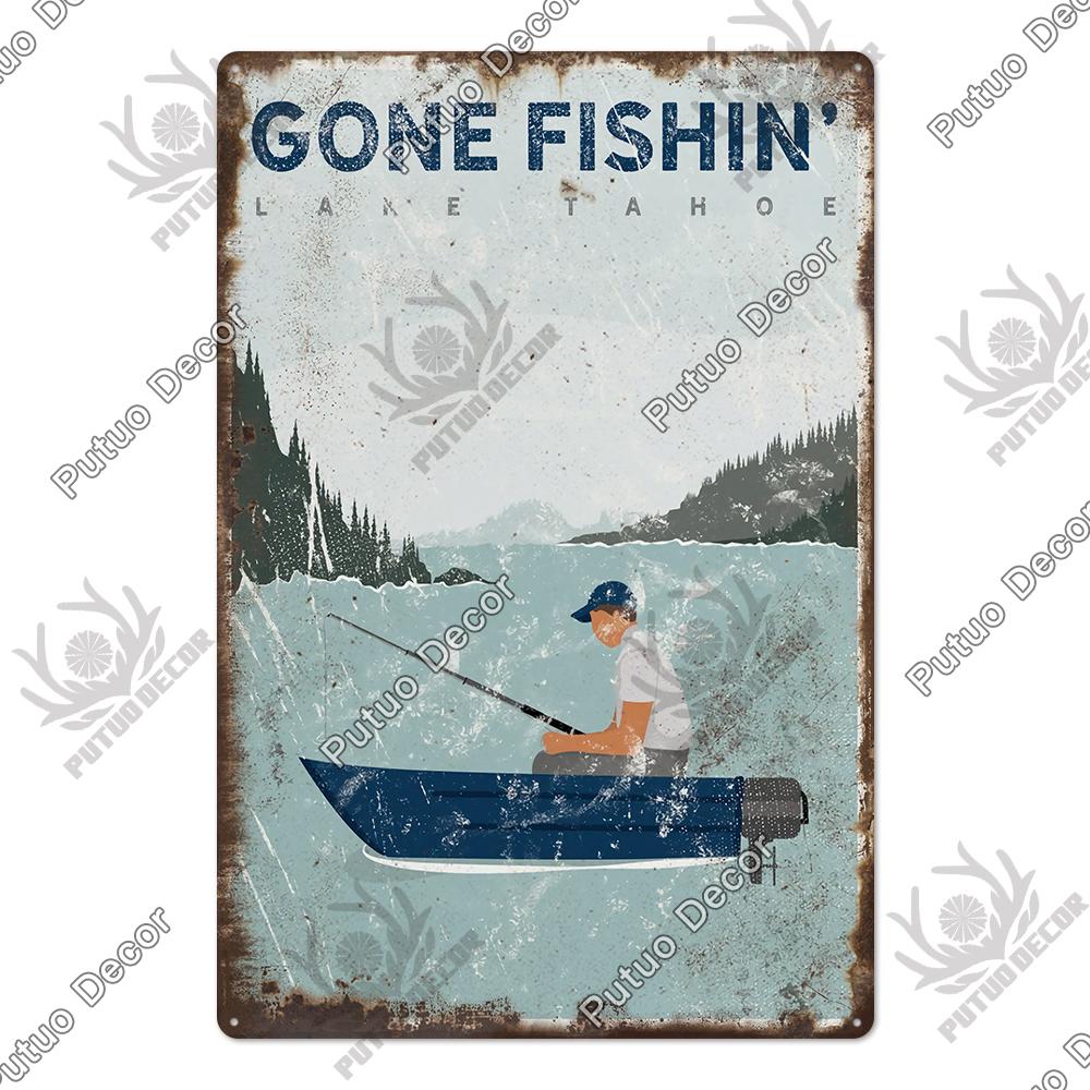 Putuo Decor Lake House Vintage Tin Signs Rustic Plaque Metal Plate Wall Art Decor for Living Room Kitchen and Entryway Posters