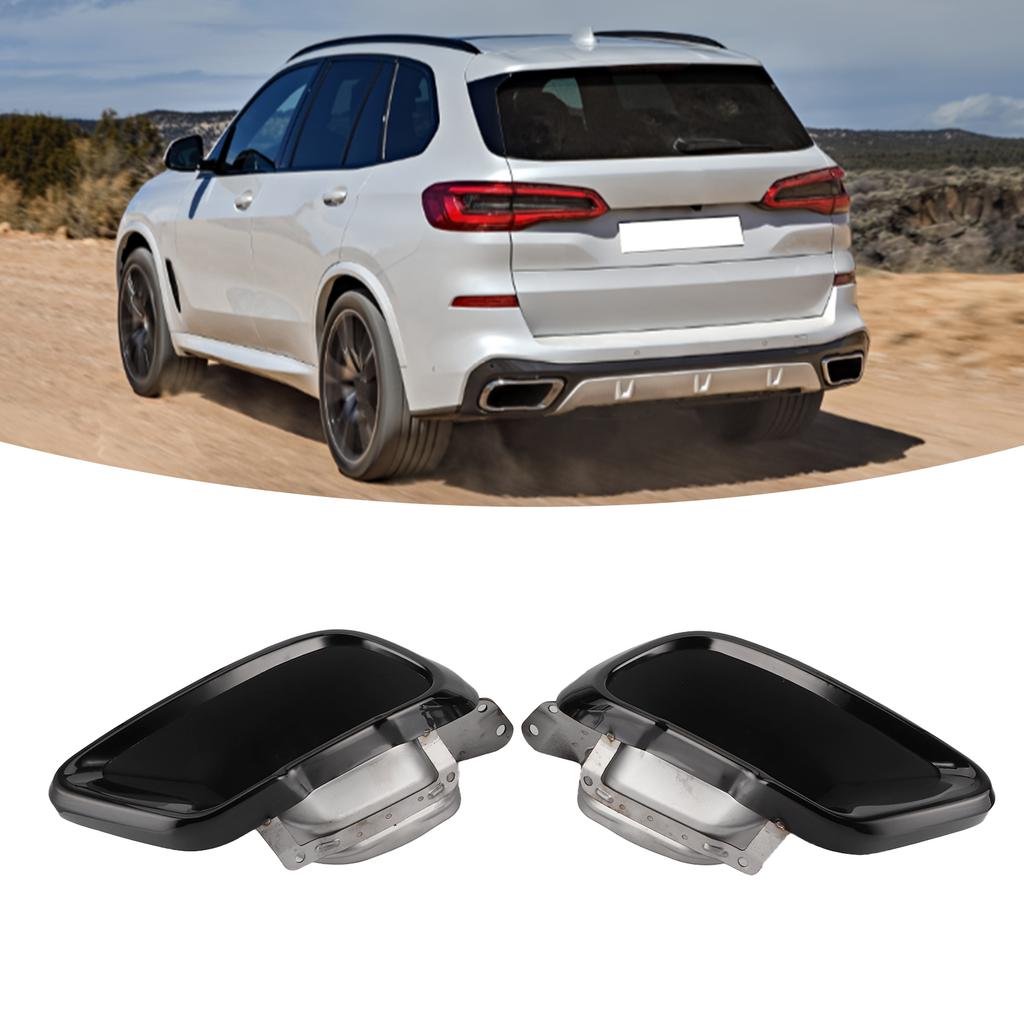 Pair Chrome Black Exhaust Muffler Tips Set End Pipe Trim Fit for X5 G05 M Sport 2019+
