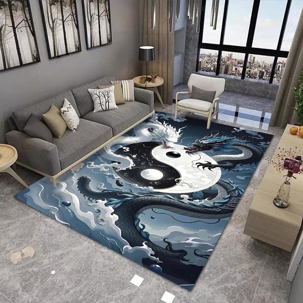 Chinese Dragon Phoenix Carpet Mat Rug Yin Yang Lucky Auspicious Traditional Pattern Modern Living Room Home Decor Soft Floor Mat