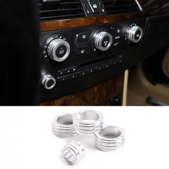 Silver Aluminum 04-10 Console For BMW 5 Series Knob Cover Air Conditioner Button