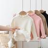 Girls' Velvet Ruffle Sweater: Half-High Collar, Knitted, Plus Velvet Layer, Warm for Autumn & Winter