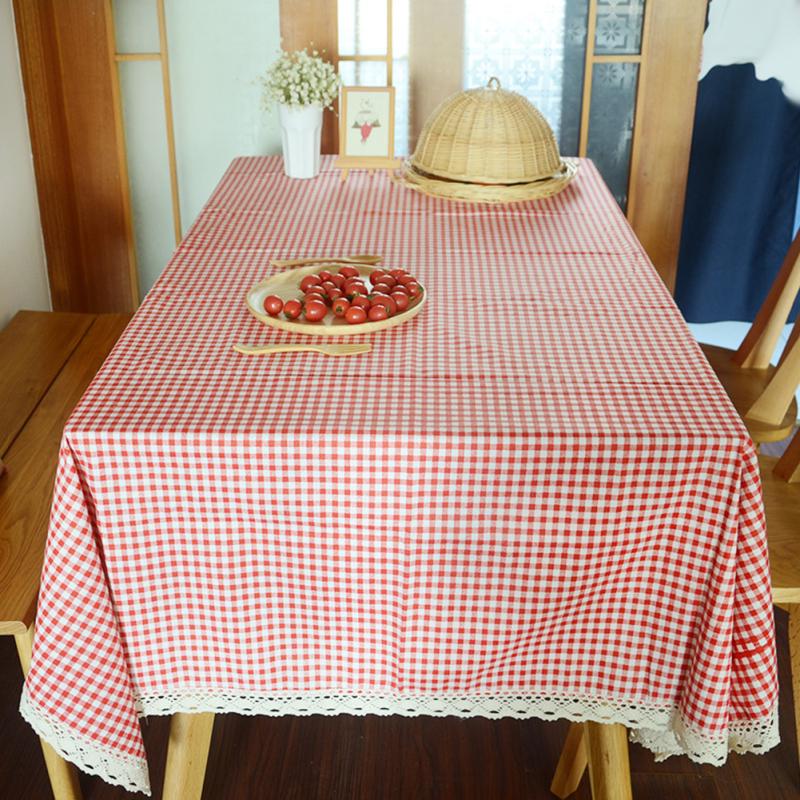 Tablecloth Plaid Red Table Cover Lace Edge Dining Cotton Linen Table Cloth Home Decoration