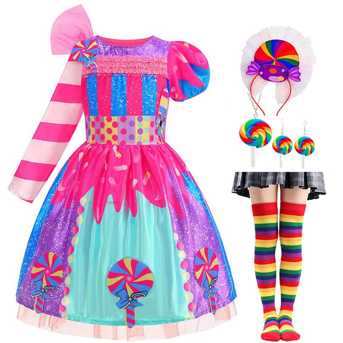 Purim Meisjes Regenboog Jurken Snoep Fee Lolly Cosplay Kostuum Peuter Meisjes Verjaardagsfeest Carnaval Lange Korte Mouwen Jurk S(2-3T) pink