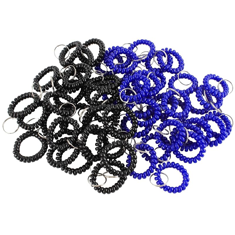 

[MITUKE] coil large capacity coil band Expansion and contraction wrist bracelet locker key spring key ring 60 piece set (Blue & Black)