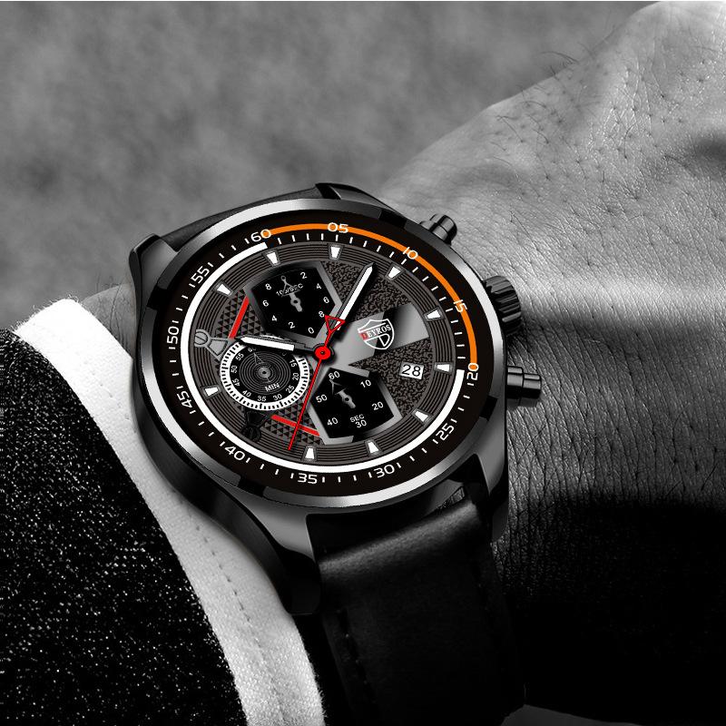 Fashion Men's Watch Leather Watch Calendar Watch Men's Trend Quartz Watch Student Watch