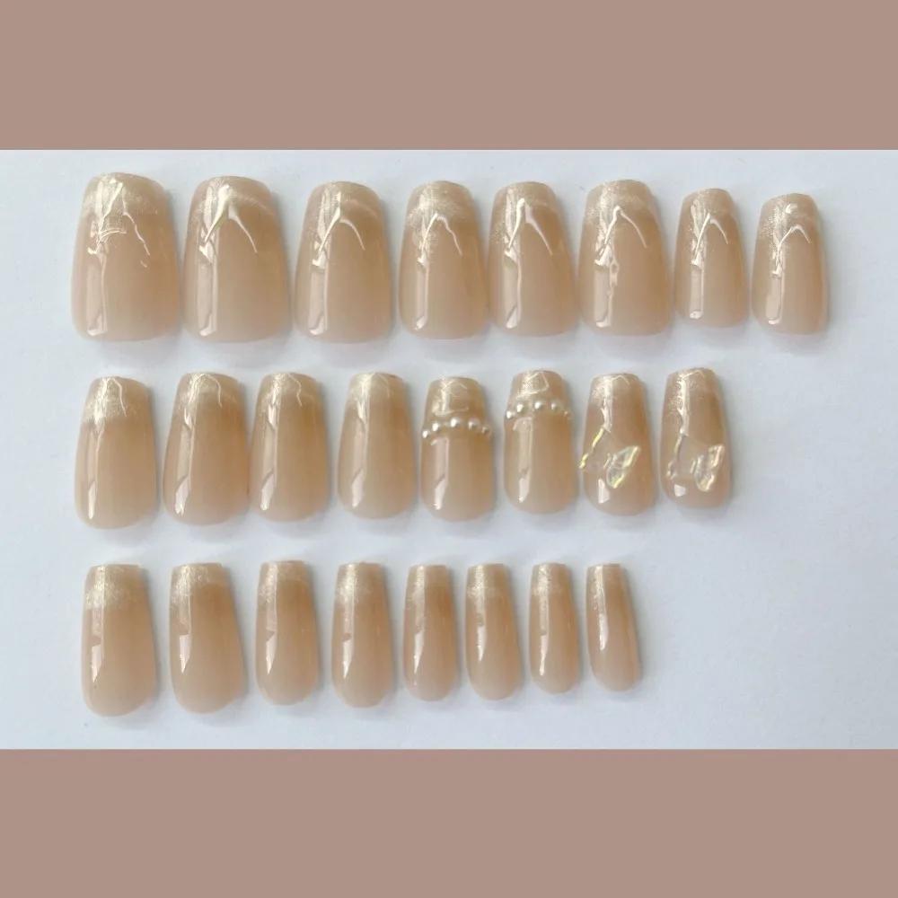 Detachable Cat's Eye French Fake Nails Wearable Manicure Faux Fingernails Press on Nails Square Head Full Cover False Nail Women