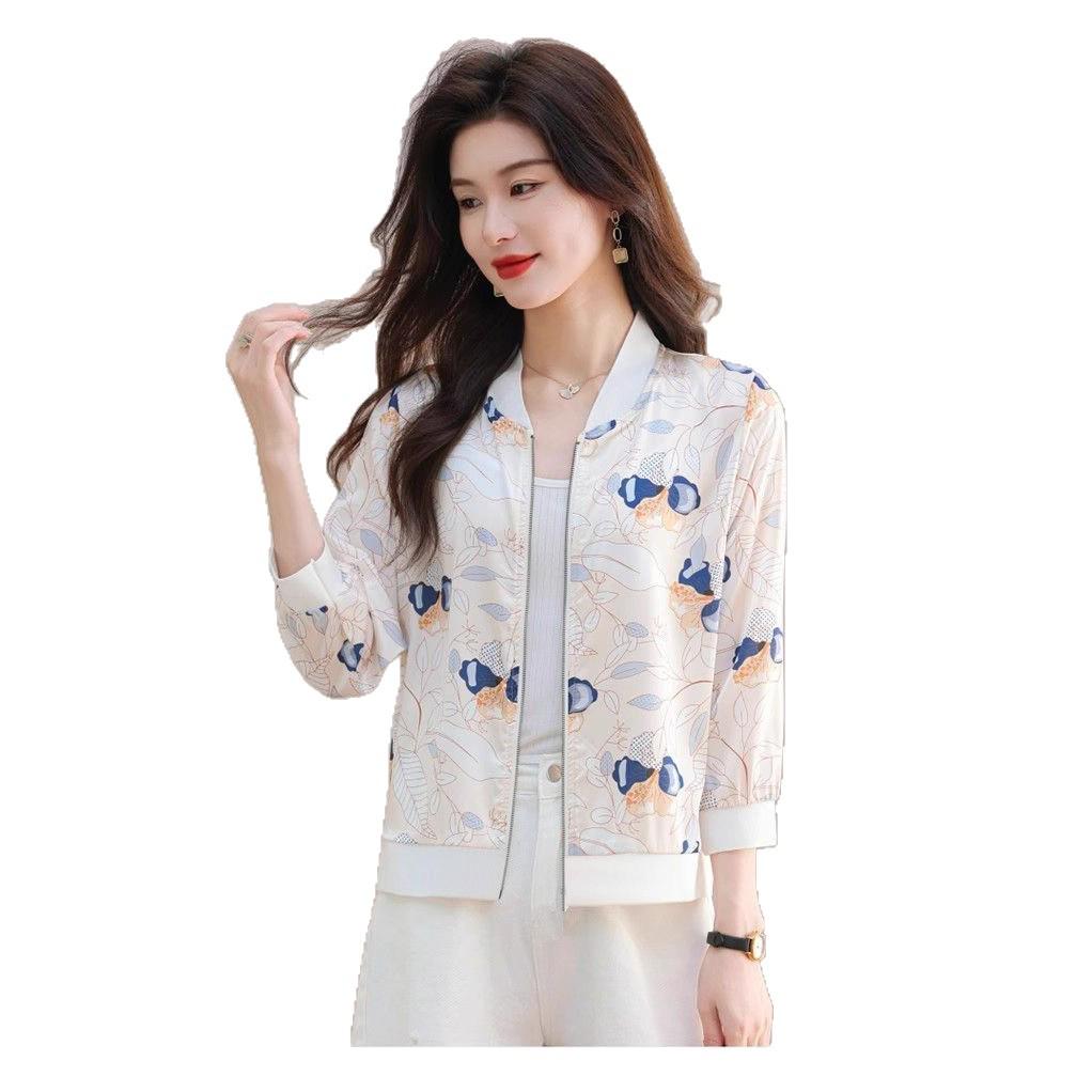Chiffon Sun Protection Baseball Jacket for Middle-aged Women - Trendy, Lightweight, Long Sleeve Coat