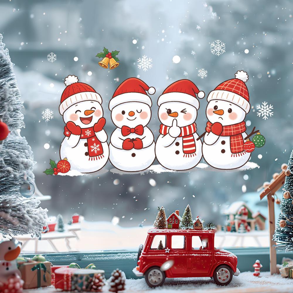 Cartoon Cute Four Little Snowmen, Balcony Glass Window, Home Decoration, Window Sticker