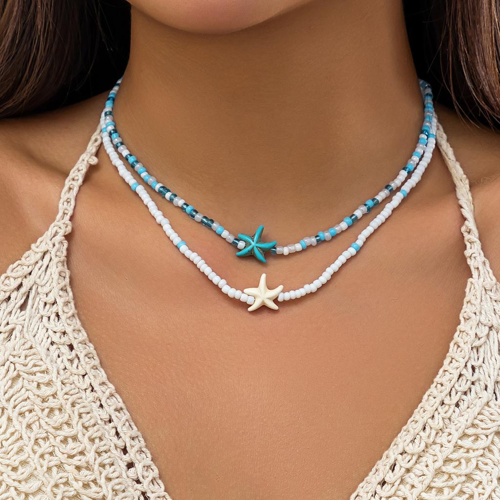 Accessories Beach Ocean Wind Rice Beads Beaded Clavicle Necklace Versatile Starfish Shell Necklace Female