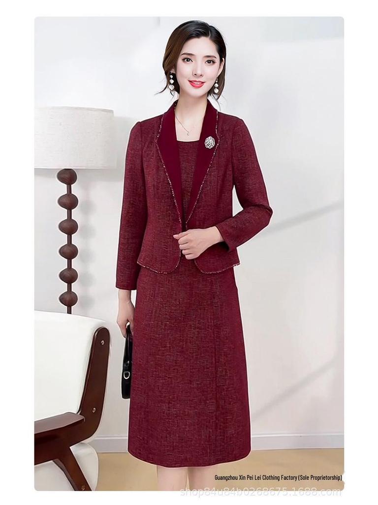 2026 Spring Autumn Fashion: Mother-in-Law Wedding Banquet Faux Two-Piece Dress