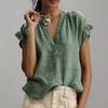 Women Shirt V Neck Ruffled Stitching Short Sleeve Tops