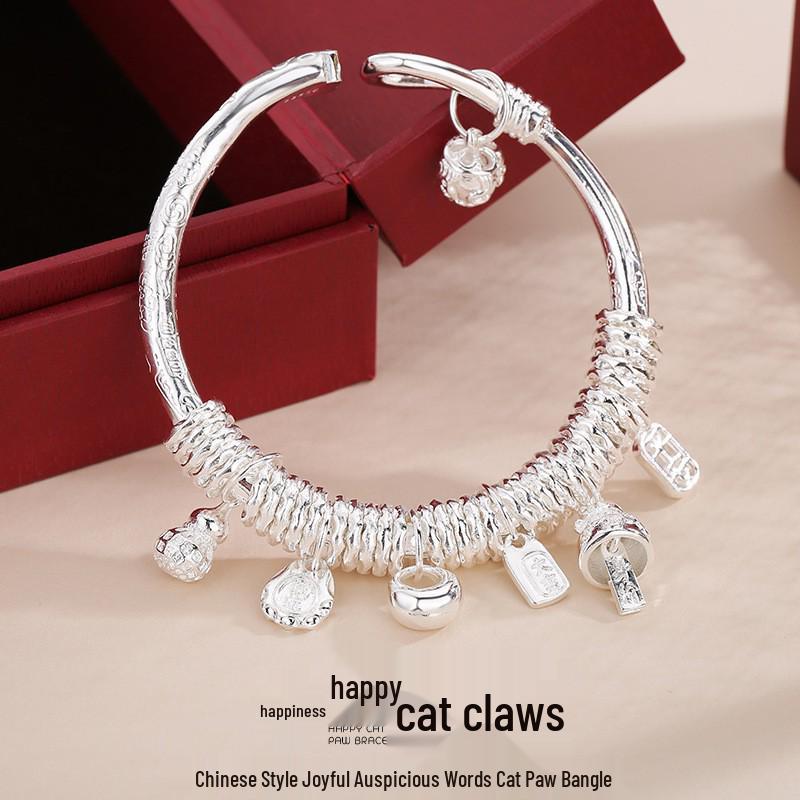 Браслет  Счастливый Кот  в китайском стиле: Женский модный витой браслет с благоприятными словами - Высококачественные ювелирные изделия