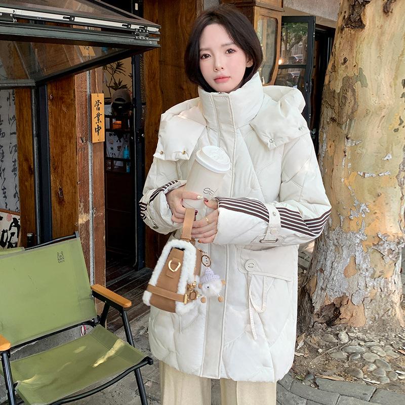 Women's Autumn and Winter Coat Solid Color Hooded Loose Thickened Windproof Mid-length Women's Jacket