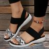 Large size sandals women's 2025 summer flat bottom slope heel thick bottom fish mouth elastic word with Roman sandals