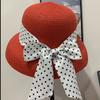 French Polka Dot Face Small Sunshade Straw Hat Women's Spring and Summer Fashion Versatile Sunscreen Bucket Hat Seaside Vacation Self-operated