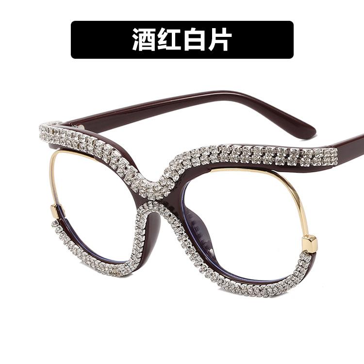 Diamond owl large frame glasses frame new trendy flat glasses ins Internet celebrity anti-blue light European and American glasses frame
