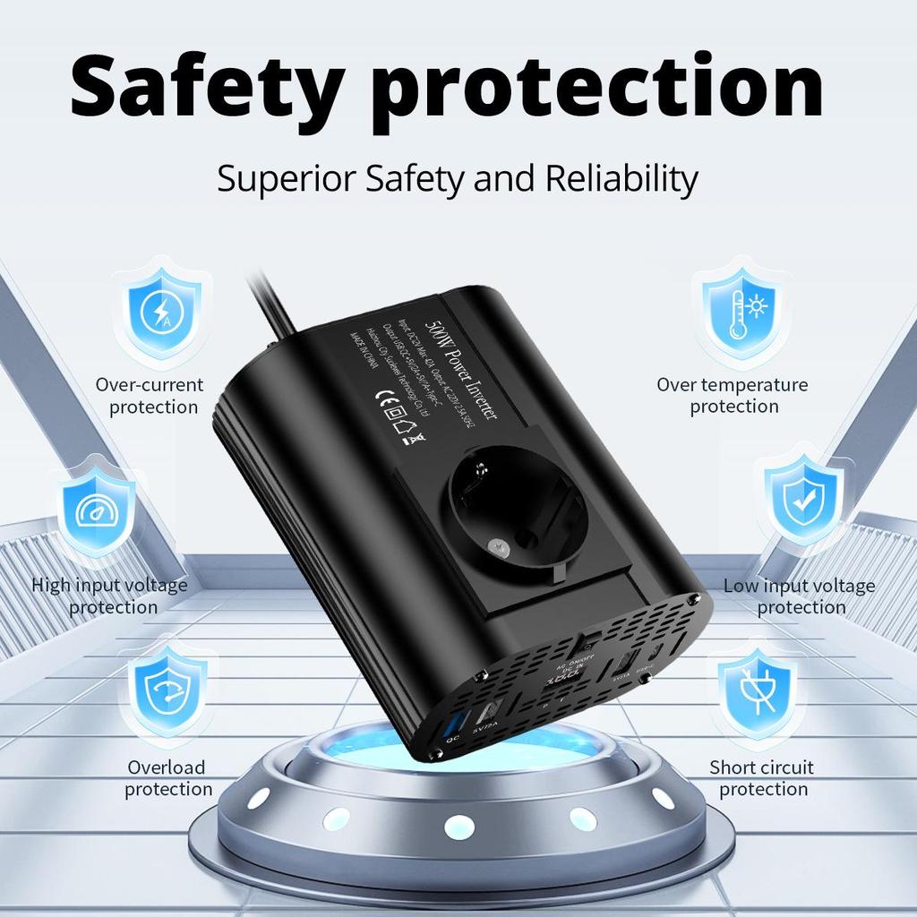 European Standard Modified Sine Wave Inverter 300/500W, Car Power Converter 12V to 220V