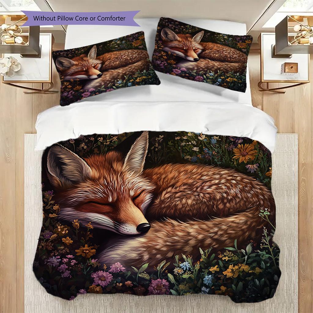 Fuchs-Muster Bettwäsche Steppdecke Set Bettbezug Kissenbezug Heimdekoration Geburtstagsgeschenk (1 Bettbezug + 2 Kissenbezüge, ohne Füllung)