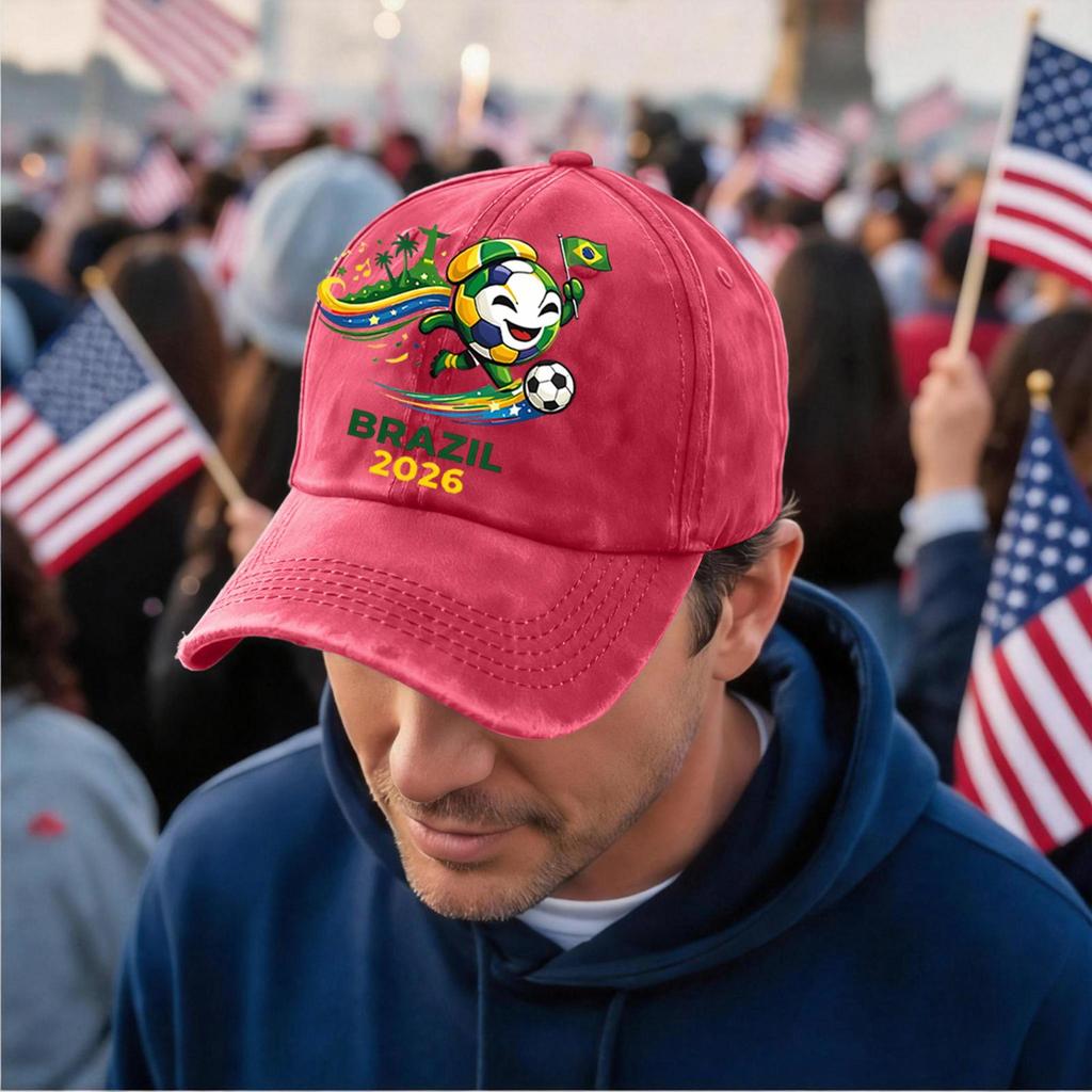 Unisex Vintage Washed Baseball Cap Soccer Fan Hat Embroidered Brazil 2026 Logo Adjustable Strap Back Supporter Headwear
